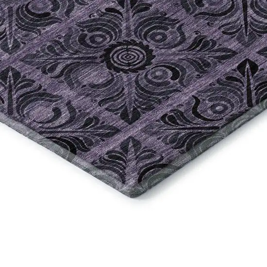 8' Purple And Charcoal Medallion Washable Round Rug With UV Protection Photo 7