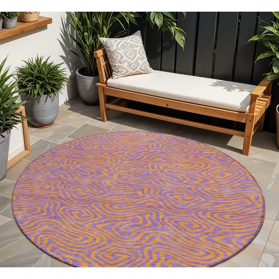 8' Purple And Copper Round Abstract Washable Indoor Outdoor Area Rug Photo 1