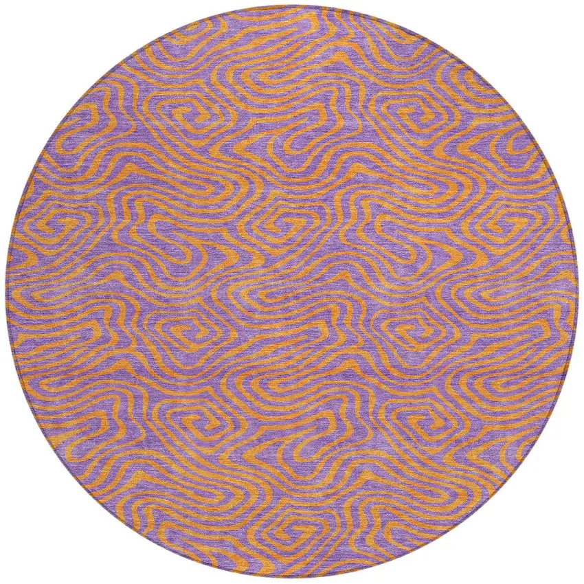 8' Purple And Copper Round Abstract Washable Indoor Outdoor Area Rug Photo 6