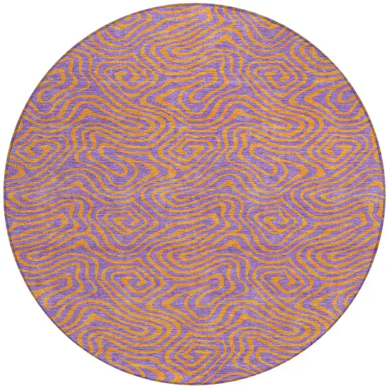 8' Purple And Copper Round Abstract Washable Indoor Outdoor Area Rug Photo 6