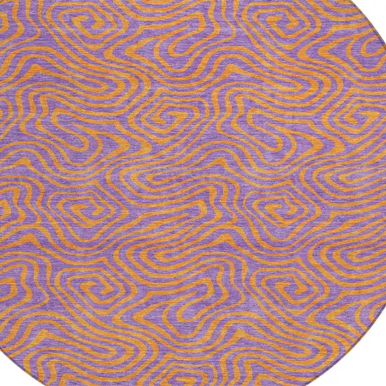 8' Purple And Copper Round Abstract Washable Indoor Outdoor Area Rug Photo 5