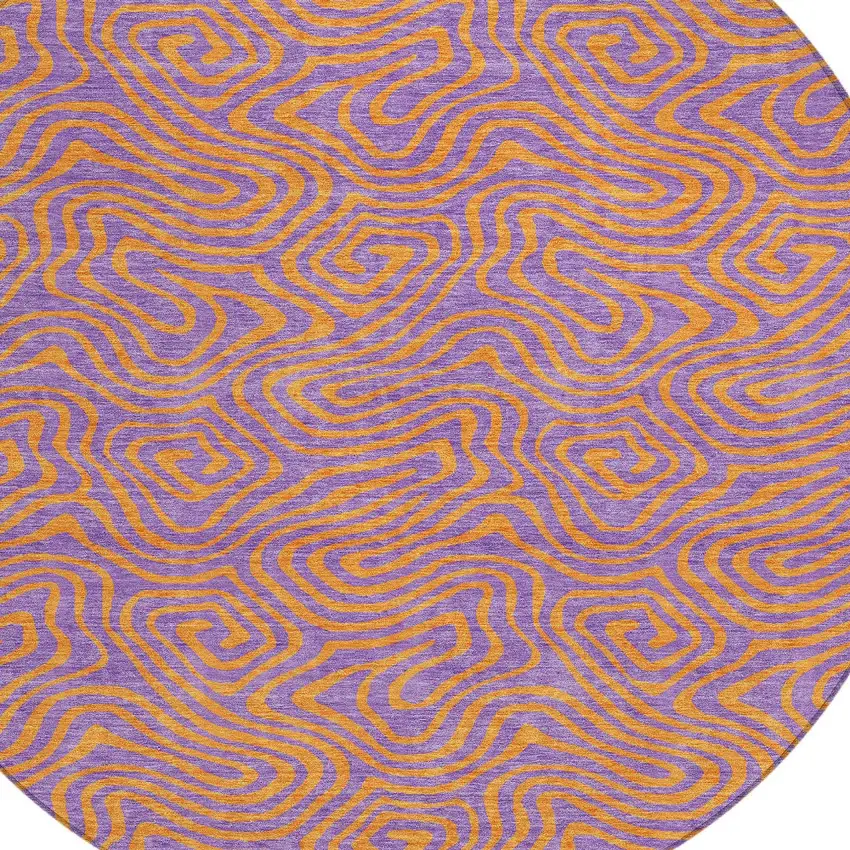 8' Purple And Copper Round Abstract Washable Indoor Outdoor Area Rug Photo 5