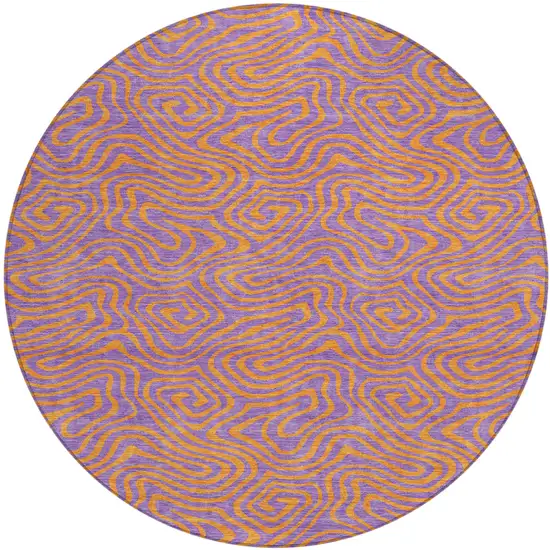 8' Purple And Copper Round Abstract Washable Indoor Outdoor Area Rug Photo 2