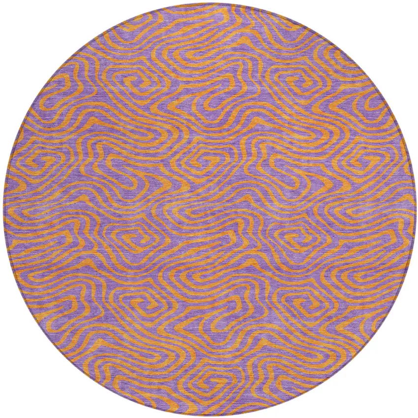 8' Purple And Copper Round Abstract Washable Indoor Outdoor Area Rug Photo 2