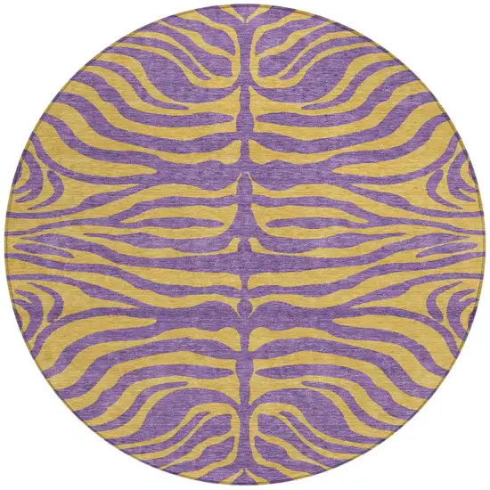 8' Purple And Copper Round Animal Print Washable Indoor Outdoor Area Rug Photo 6