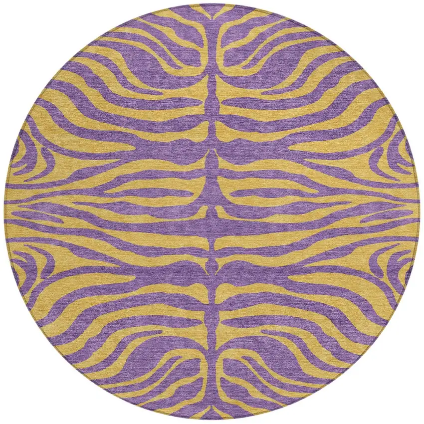 8' Purple And Copper Round Animal Print Washable Indoor Outdoor Area Rug Photo 6