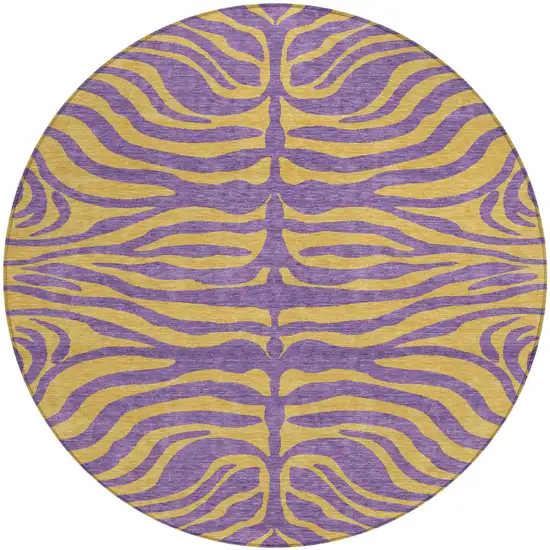 8' Purple And Copper Round Animal Print Washable Indoor Outdoor Area Rug Photo 2