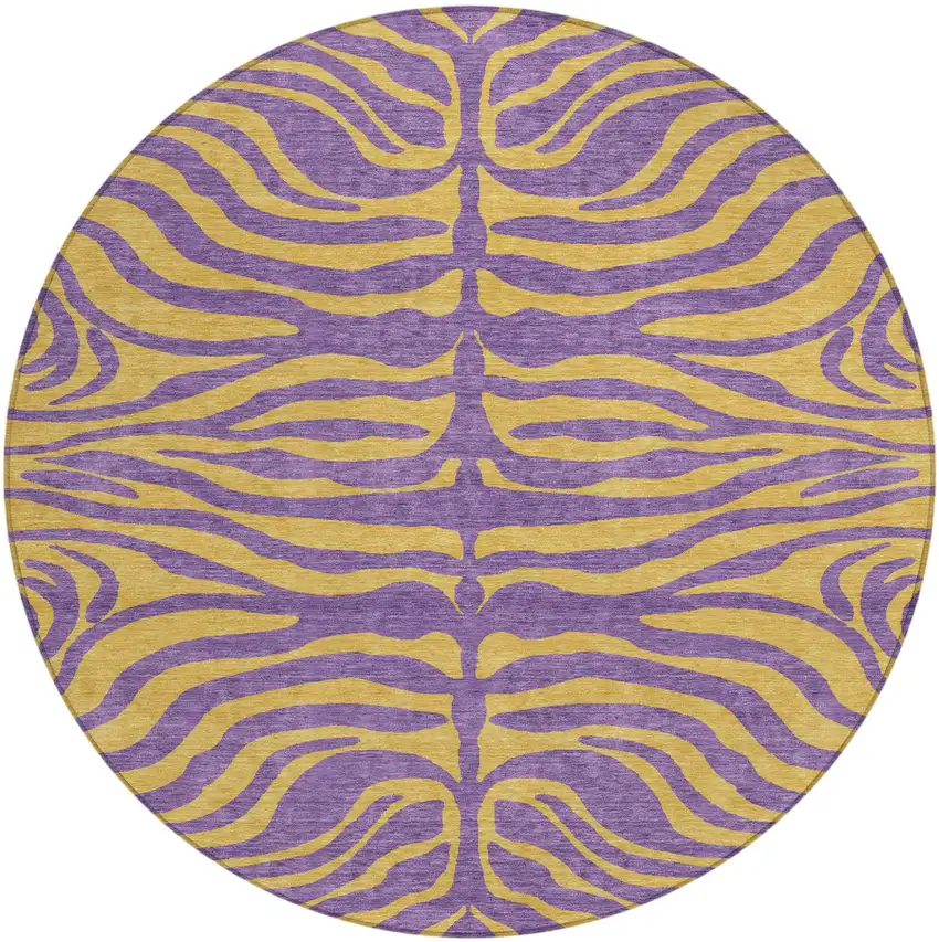 8' Purple And Copper Round Animal Print Washable Indoor Outdoor Area Rug Photo 2