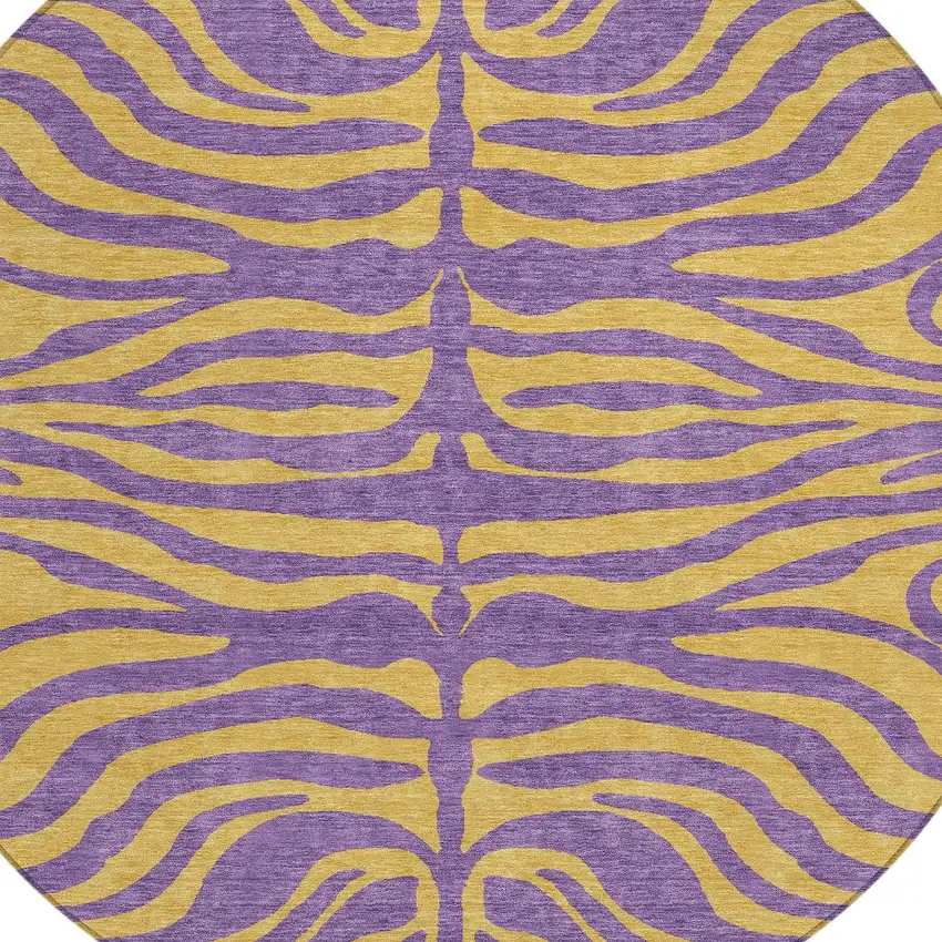 8' Purple And Copper Round Animal Print Washable Indoor Outdoor Area Rug Photo 5