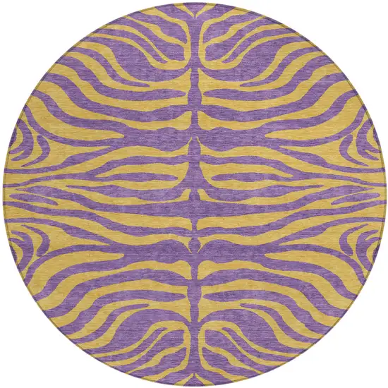 8' Purple And Copper Round Animal Print Washable Indoor Outdoor Area Rug Photo 2
