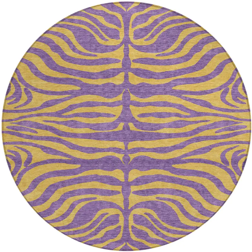 8' Purple And Copper Round Animal Print Washable Indoor Outdoor Area Rug Photo 2