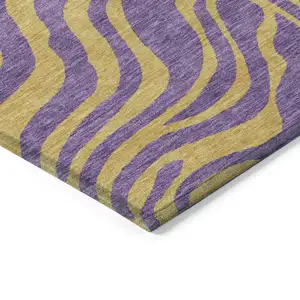 Photo of 8' Purple And Copper Round Animal Print Washable Indoor Outdoor Area Rug