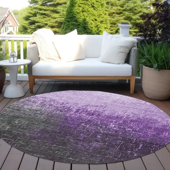8' Purple And Dark Gray Round Ombre Washable Indoor Outdoor Area Rug Photo 5