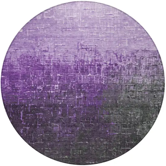 8' Purple And Dark Gray Round Ombre Washable Indoor Outdoor Area Rug Photo 4