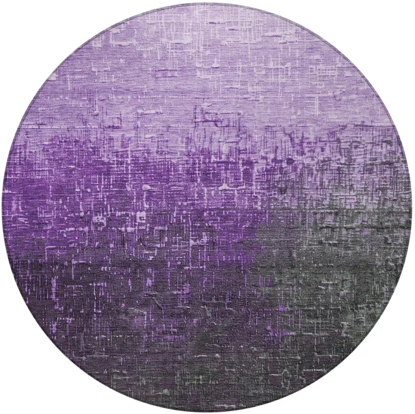 8' Purple And Dark Gray Round Ombre Washable Indoor Outdoor Area Rug Photo 4