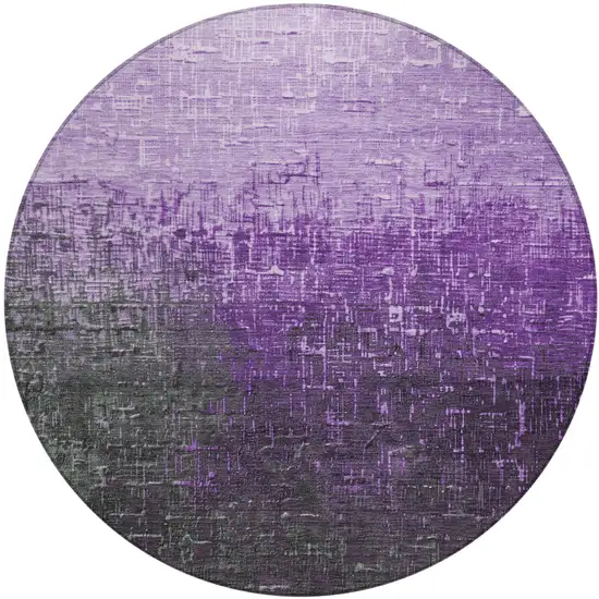 8' Purple And Dark Gray Round Ombre Washable Indoor Outdoor Area Rug Photo 2