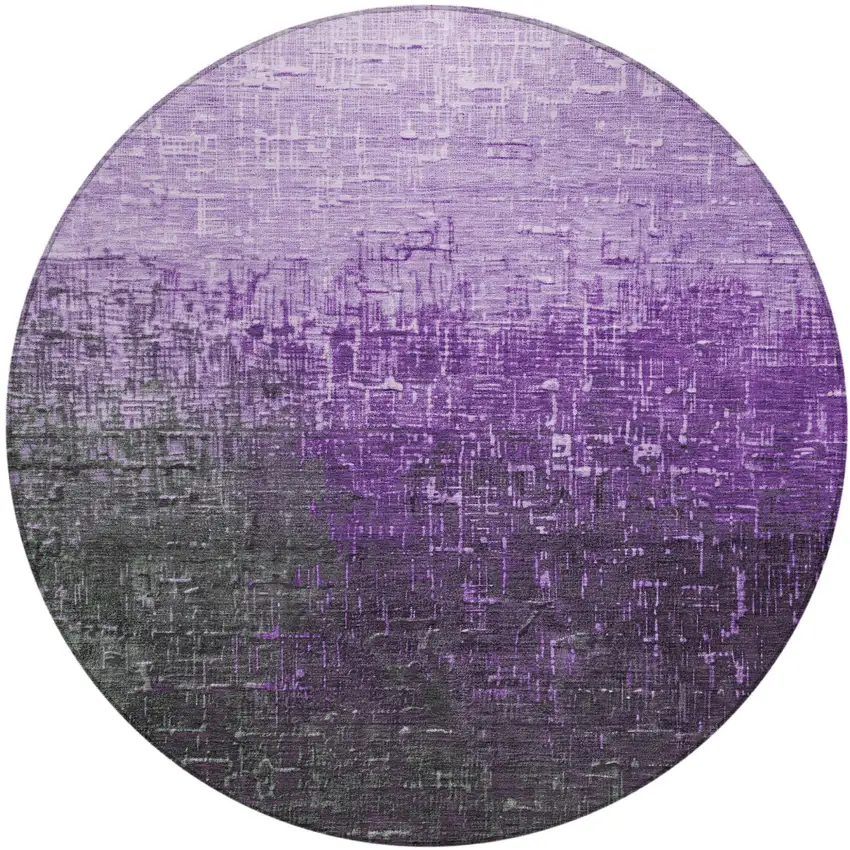 8' Purple And Dark Gray Round Ombre Washable Indoor Outdoor Area Rug Photo 2