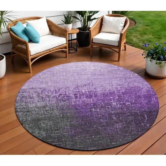 8' Purple And Dark Gray Round Ombre Washable Indoor Outdoor Area Rug Photo 1