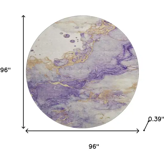 8' Purple And Gold Abstract Washable Round Rug With UV Protection Photo 8