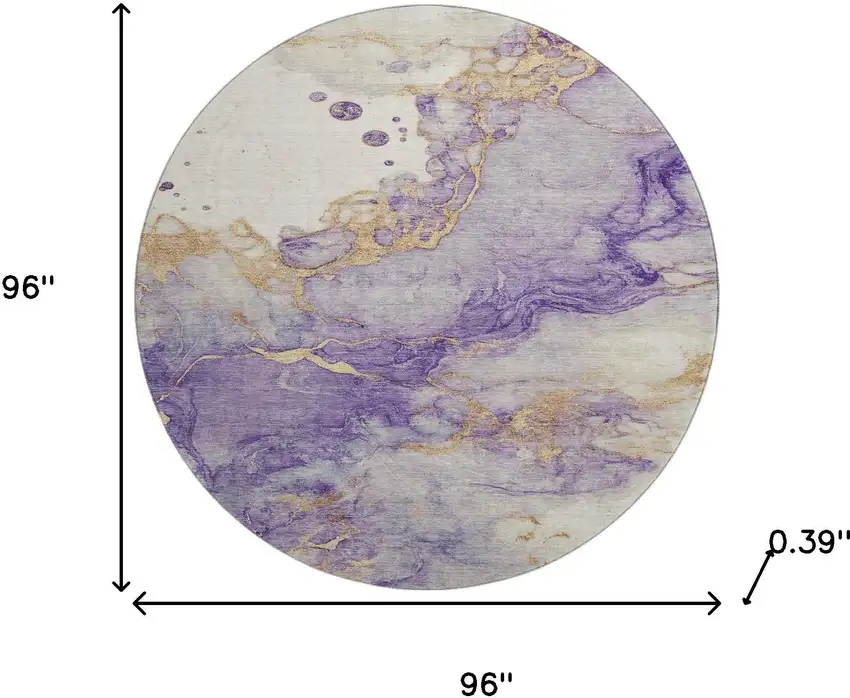 8' Purple And Gold Abstract Washable Round Rug With UV Protection Photo 8
