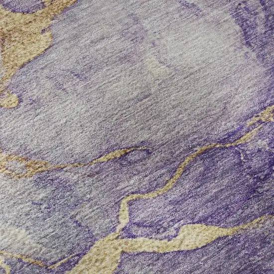 8' Purple And Gold Abstract Washable Round Rug With UV Protection Photo 7
