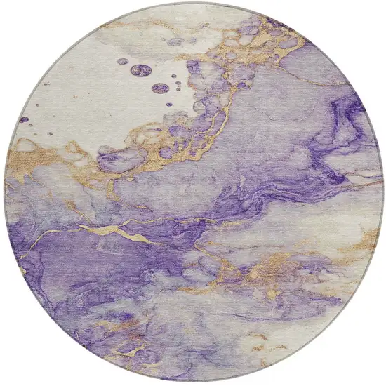 8' Purple And Gold Round Abstract Washable Indoor Outdoor Area Rug Photo 3
