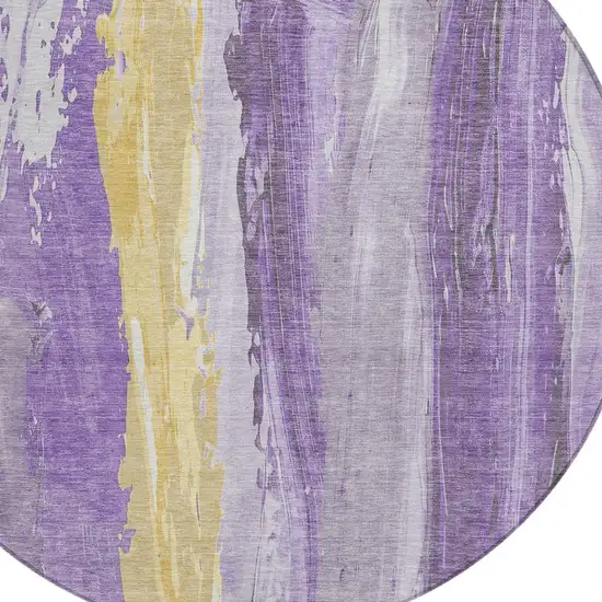 8' Purple And Gold Round Abstract Washable Indoor Outdoor Area Rug Photo 9
