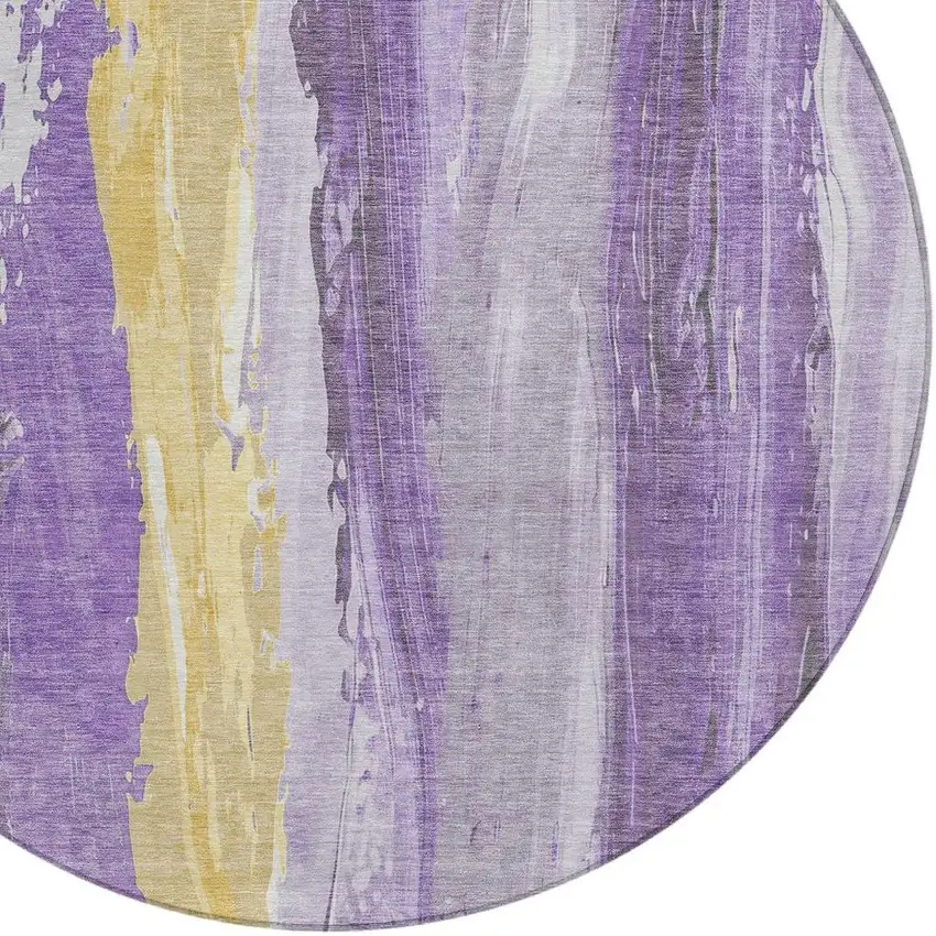 8' Purple And Gold Round Abstract Washable Indoor Outdoor Area Rug Photo 4