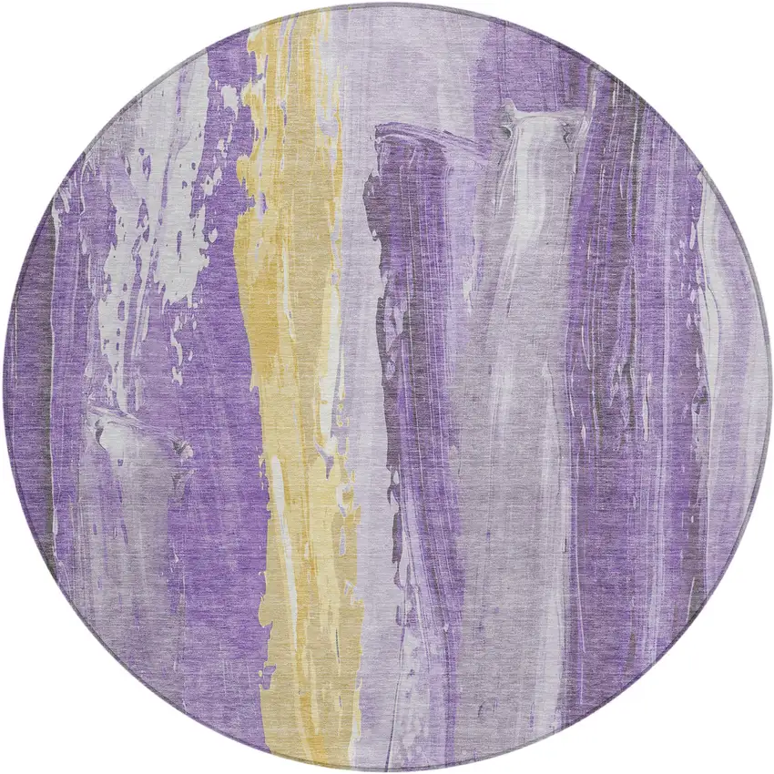 8' Purple And Gold Round Abstract Washable Indoor Outdoor Area Rug Photo 1