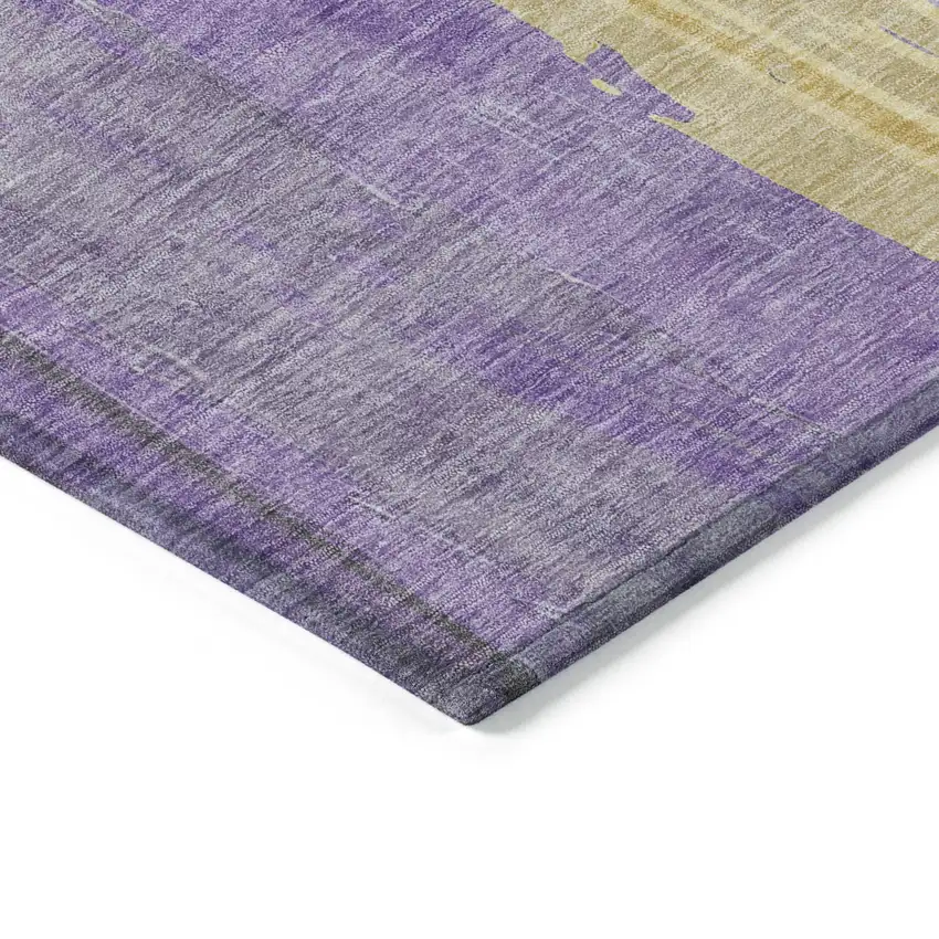 8' Purple And Gold Round Abstract Washable Indoor Outdoor Area Rug Photo 7