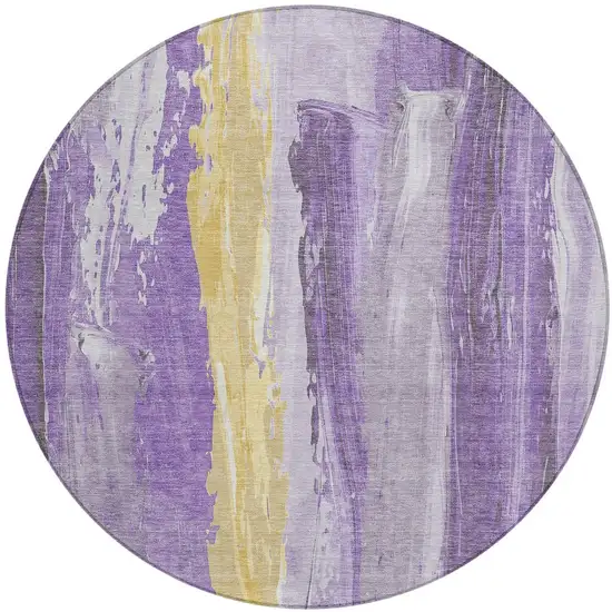 8' Purple And Gold Round Abstract Washable Indoor Outdoor Area Rug Photo 3