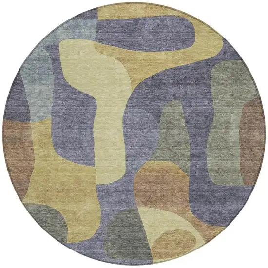 8' Purple And Gold Round Abstract Washable Indoor Outdoor Area Rug Photo 4