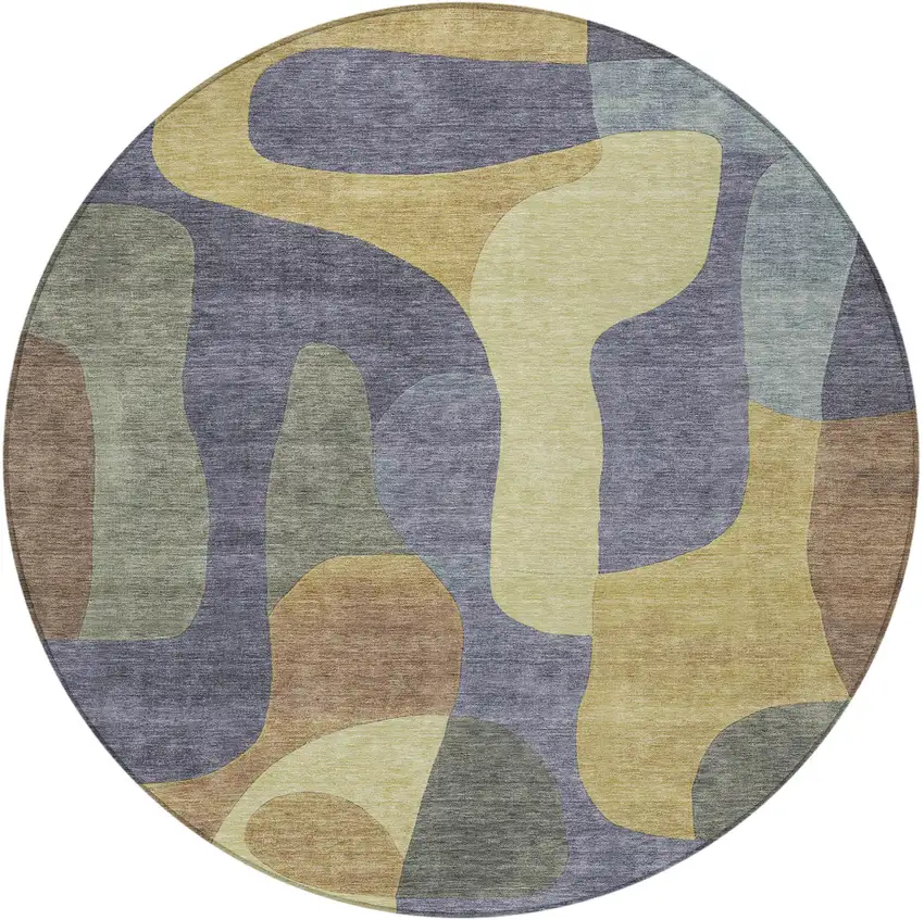 8' Purple And Gold Round Abstract Washable Indoor Outdoor Area Rug Photo 3