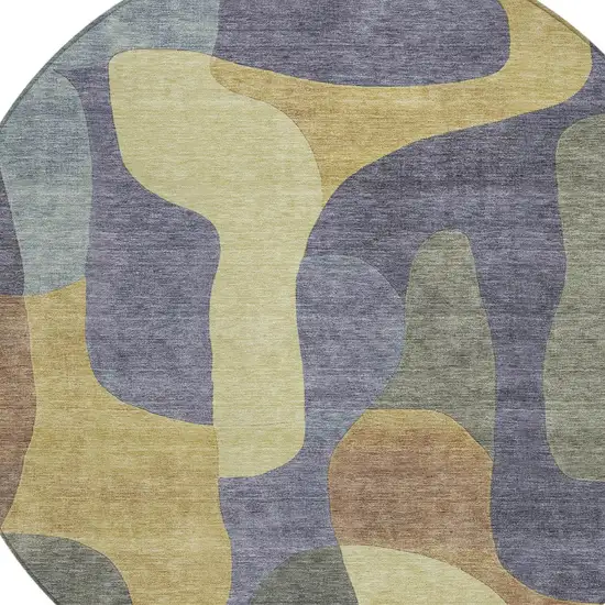8' Purple And Gold Round Abstract Washable Indoor Outdoor Area Rug Photo 9