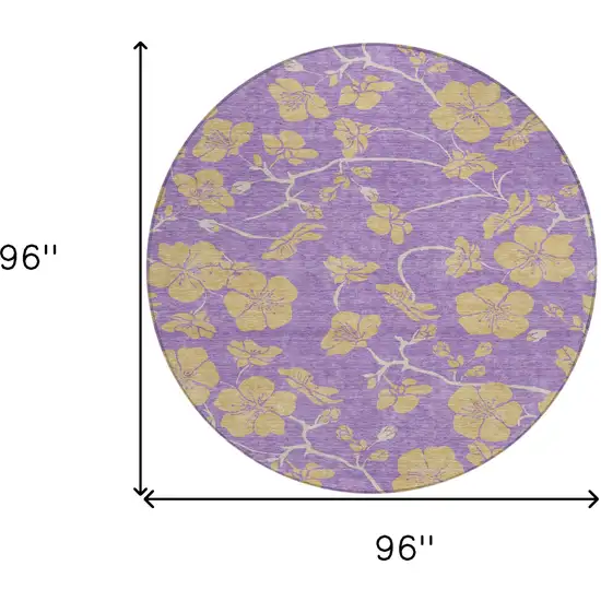 8' Purple And Gold Round Floral Washable Indoor Outdoor Area Rug Photo 3