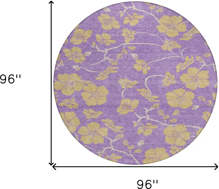 8' Purple And Gold Round Floral Washable Indoor Outdoor Area Rug Photo 3