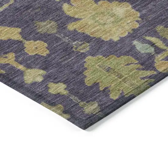 8' Purple And Gold Round Floral Washable Indoor Outdoor Area Rug Photo 7