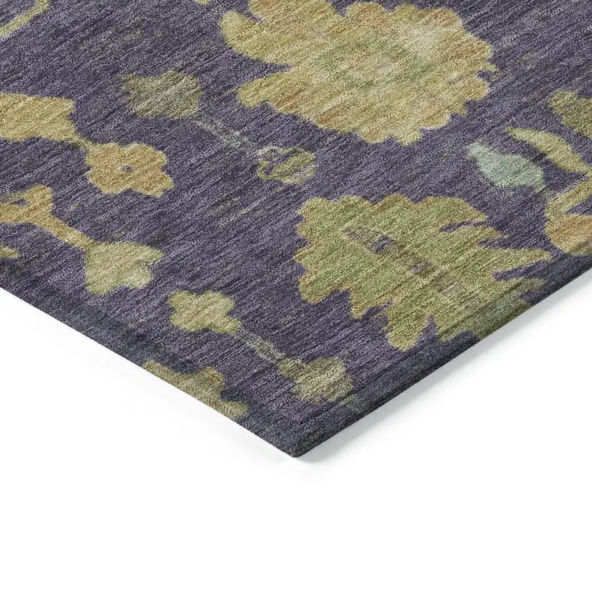 8' Purple And Gold Round Floral Washable Indoor Outdoor Area Rug Photo 7