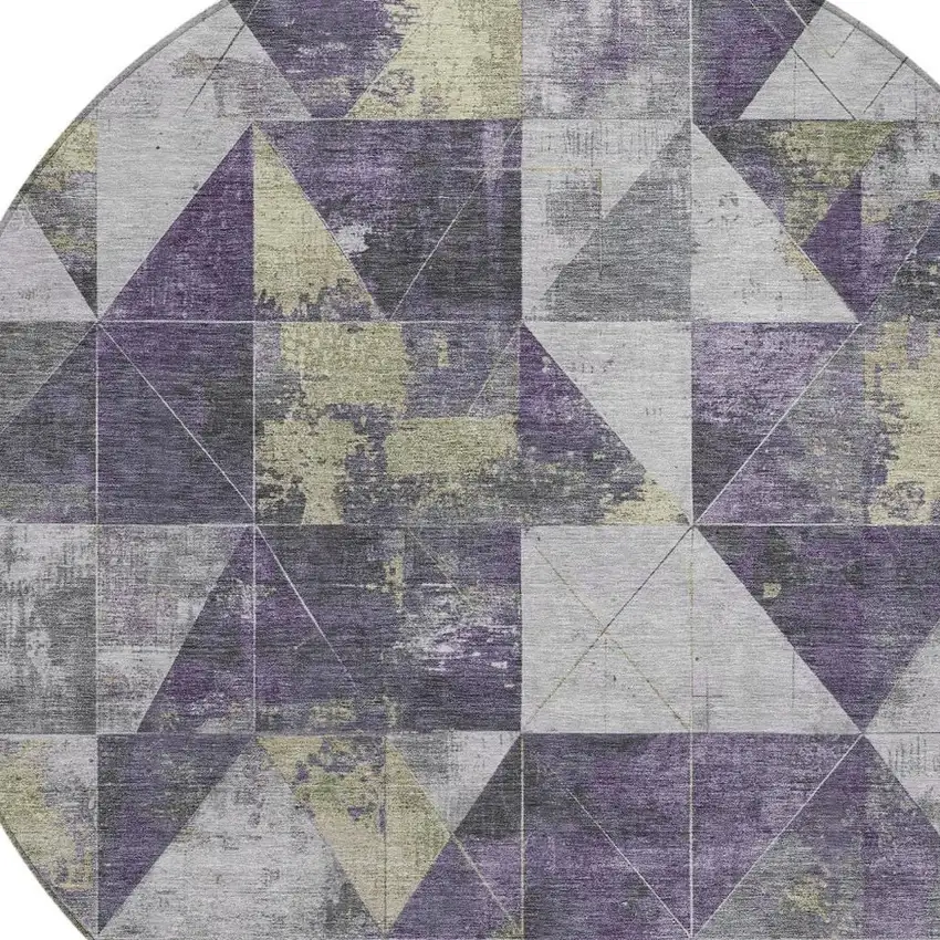 8' Purple And Gold Round Geometric Washable Indoor Outdoor Area Rug Photo 4