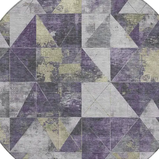8' Purple And Gold Round Geometric Washable Indoor Outdoor Area Rug Photo 8