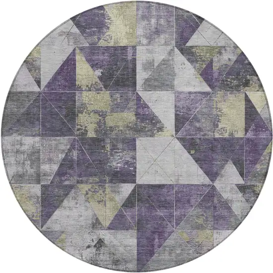 8' Purple And Gold Round Geometric Washable Indoor Outdoor Area Rug Photo 1