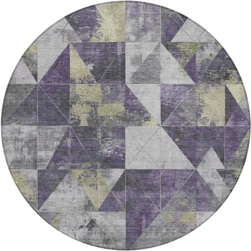 8' Purple And Gold Round Geometric Washable Indoor Outdoor Area Rug Photo 1