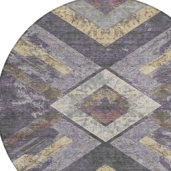 8' Purple And Gold Round Geometric Washable Indoor Outdoor Area Rug Photo 8
