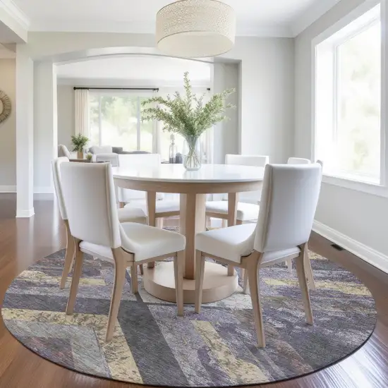 8' Purple And Gold Round Geometric Washable Indoor Outdoor Area Rug Photo 6