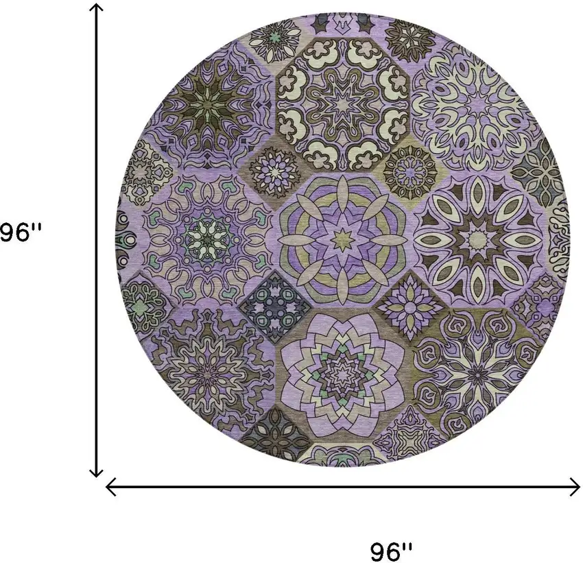 8' Purple And Graphite Round Patchwork Washable Indoor Outdoor Area Rug Photo 7