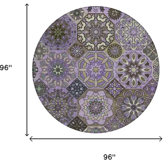 8' Purple And Graphite Round Patchwork Washable Indoor Outdoor Area Rug Photo 7