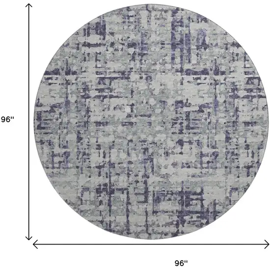 8' Purple And Gray Abstract Washable Round Rug With UV Protection Photo 3