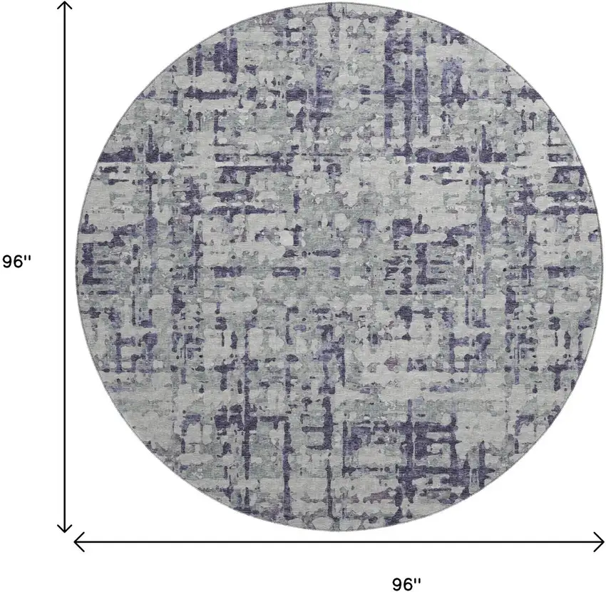 8' Purple And Gray Abstract Washable Round Rug With UV Protection Photo 3