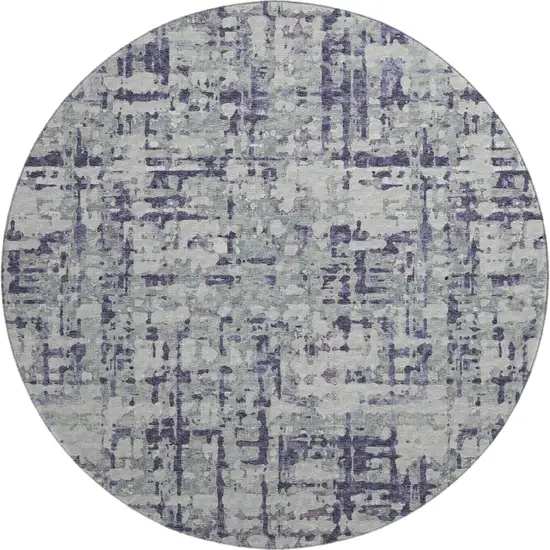 8' Purple And Gray Abstract Washable Round Rug With UV Protection Photo 2