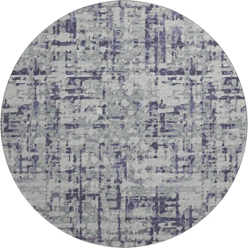 8' Purple And Gray Abstract Washable Round Rug With UV Protection Photo 2